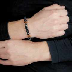Men's Bracelet with Onyx Matte, Blue Tiger Eye, Lava Stone, Mahogany Obsidian, Hematite and Silver