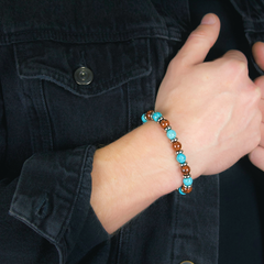 Men's Success & Protection Bracelet: Hematite, Turquoise, Mahogany Obsidian and Silver