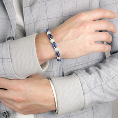 Men's Leadership Bracelet with Dumortierite, Hematite, Aquamarine & Silver Steel for Growth
