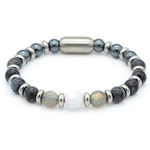 Men's Growth and Protection Bracelet: Belomorite (Moonstone), Larvikite, Hematite, Labradorite and Silver