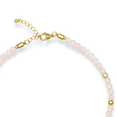 Women's beaded choker necklace with rose quartz and gold chain