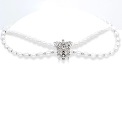Pearl and clear quartz butterfly necklace on white background – ålfabeads