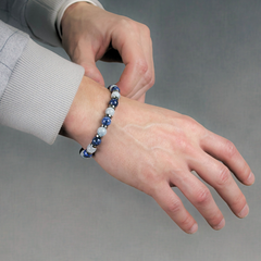 Men's Leadership Bracelet with Dumortierite, Hematite, Aquamarine & Silver Steel for Growth
