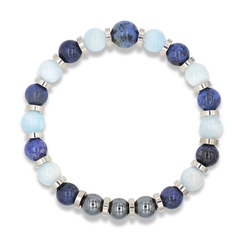 Men's Leadership Bracelet with Dumortierite, Hematite, Aquamarine & Silver Steel for Growth