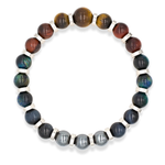 Men's Leadership & Insight Bracelet: Pietersite, Yellow Tiger Eye, Blue Tiger Eye, Red Tiger Eye, Hematite and Silver