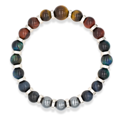 Men's Leadership & Insight Bracelet: Pietersite, Yellow Tiger Eye, Blue Tiger Eye, Red Tiger Eye, Hematite and Silver