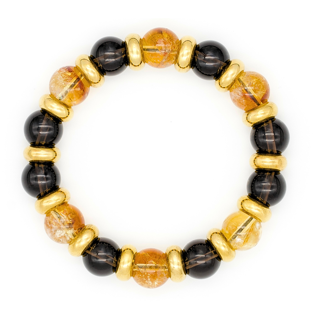 Women’s Wristband for Prosperity & Balance with Citrine and Smoky Quartz in Gold