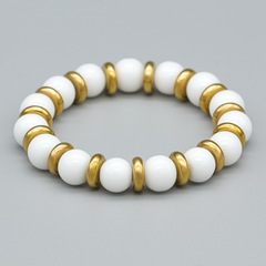 White Agate Women's Wristband for Peace & Inner Confidence with Gold
