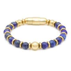 Men's lapis lazuli bracelet with gold and locking magnetic clasp
