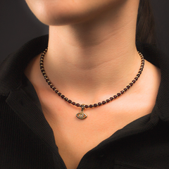 Women's Confidence & Protection Red Pyrope Garnet Choker with Evil Eye CZ & Gold