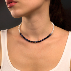 Women's White & Black Pearl Choker – Grace, Power, Magnetic Clarity and Silver