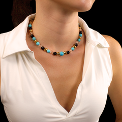 Women's Protection and Clarity Choker with Turquoise, Clear Quartz, Onyx and Gold