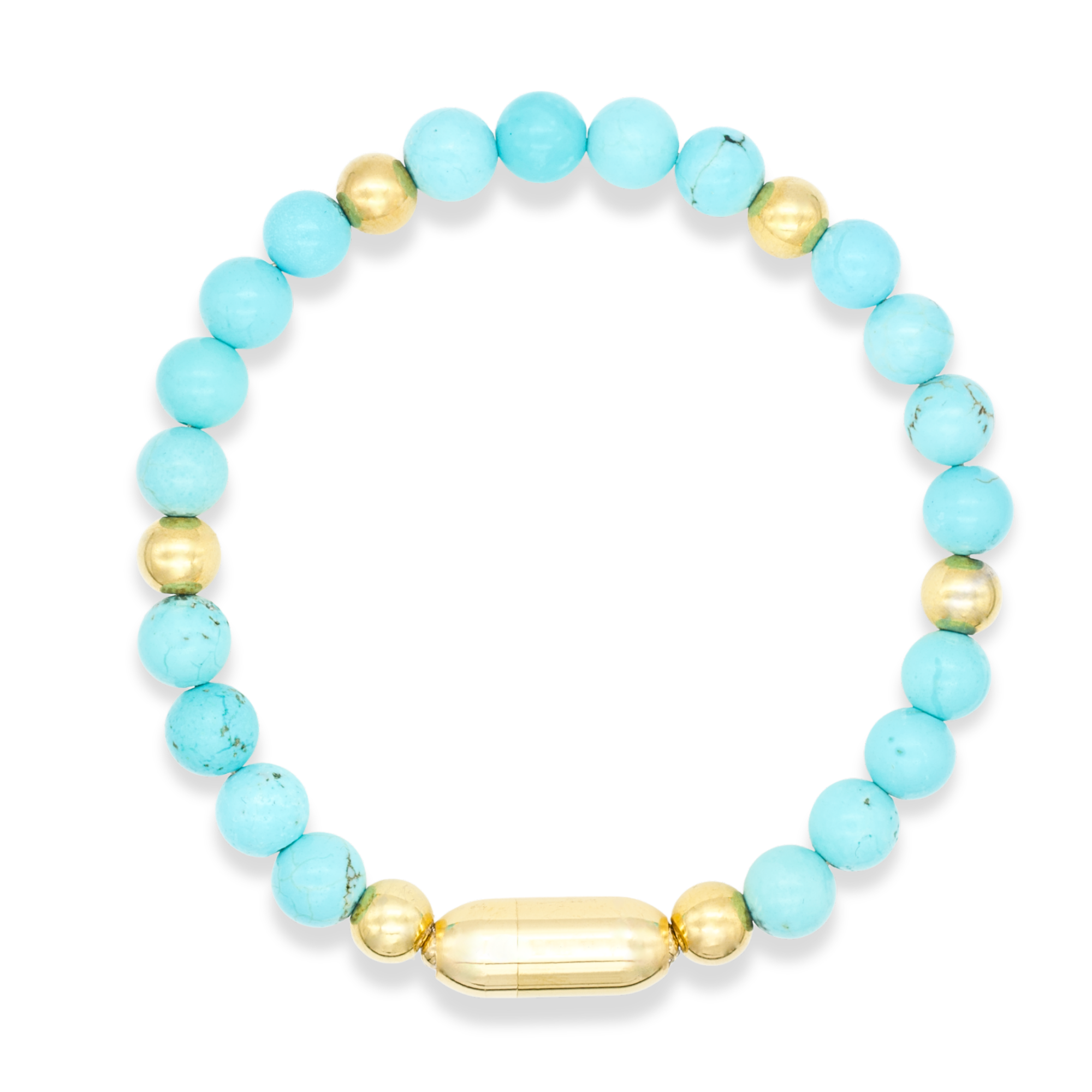 Turquoise stone bracelet with gold magnetic clasp side view