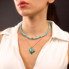 Women's Turquoise Choker for Protection & Creativity with Gold Heart Pendant