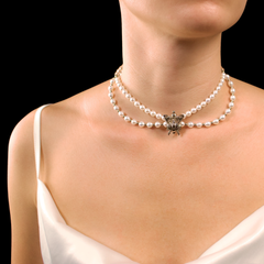 Women's Pearl & Clear Quartz Butterfly CZ Charm Necklace – Inner Balance, Focus & Feminine Power