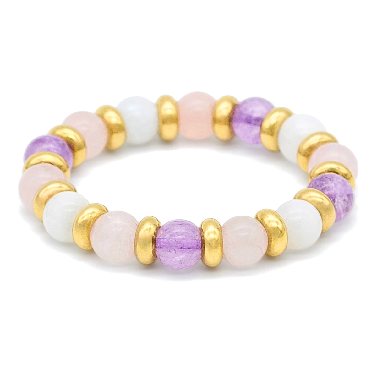 Women's Bracelet for Inner Peace with Rose Quartz, Amethyst & Moonstone in Gold
