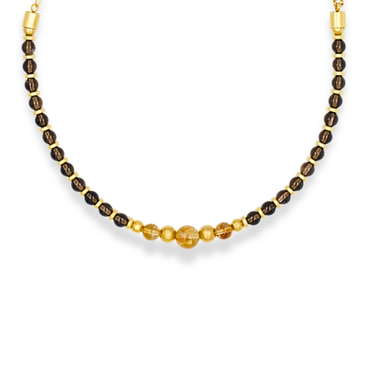 Men's Success and Grounding Necklace with Smoky Quartz, Citrine & Gold Chain