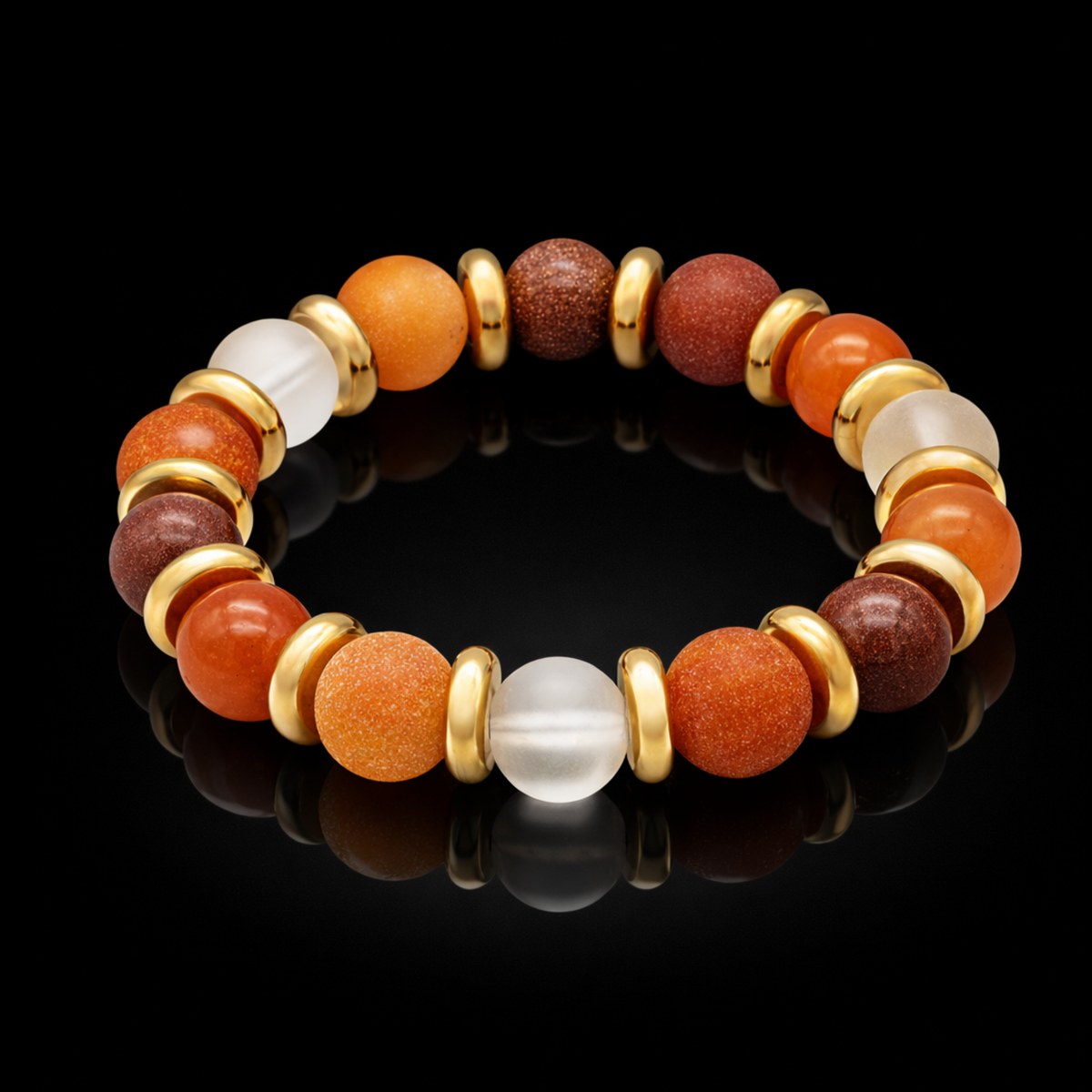 Women's Creative Energy Beaded Bracelet with Agate Matte, Red Aventurine, Clear Quartz Matte and Gold