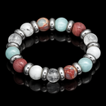 Women's Personal Growth Bracelet: Aquamarine, Snakeskin Jasper, Clear Quartz, Rhodochrosite, Howlite and Silver
