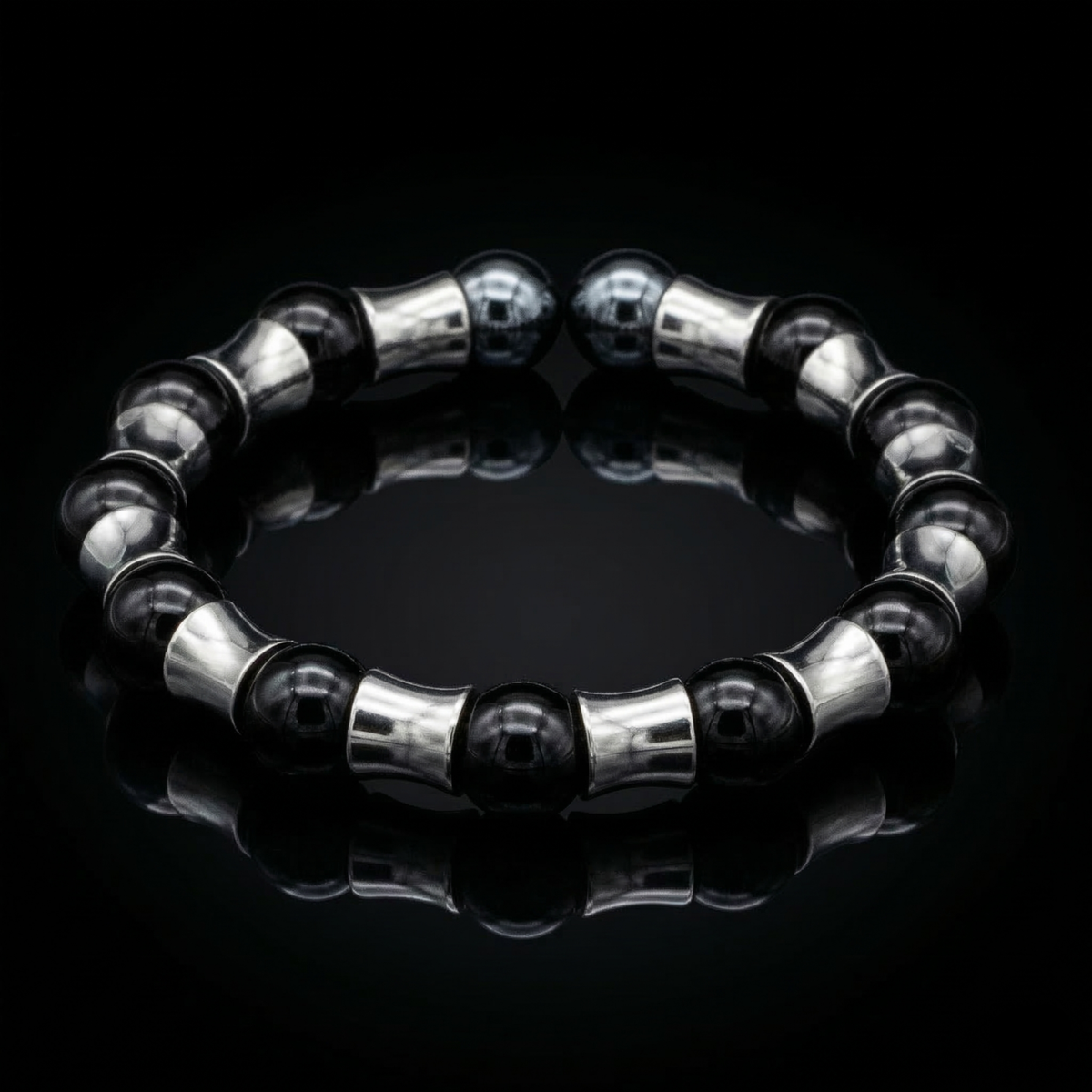 Strength and Resilience Bracelet: Onyx, Hematite and Silver Steel
