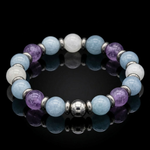 Women's Calming Wisdom Bracelet with Aquamarine, Amethyst,  Belomorite (Moonstone) and Silver