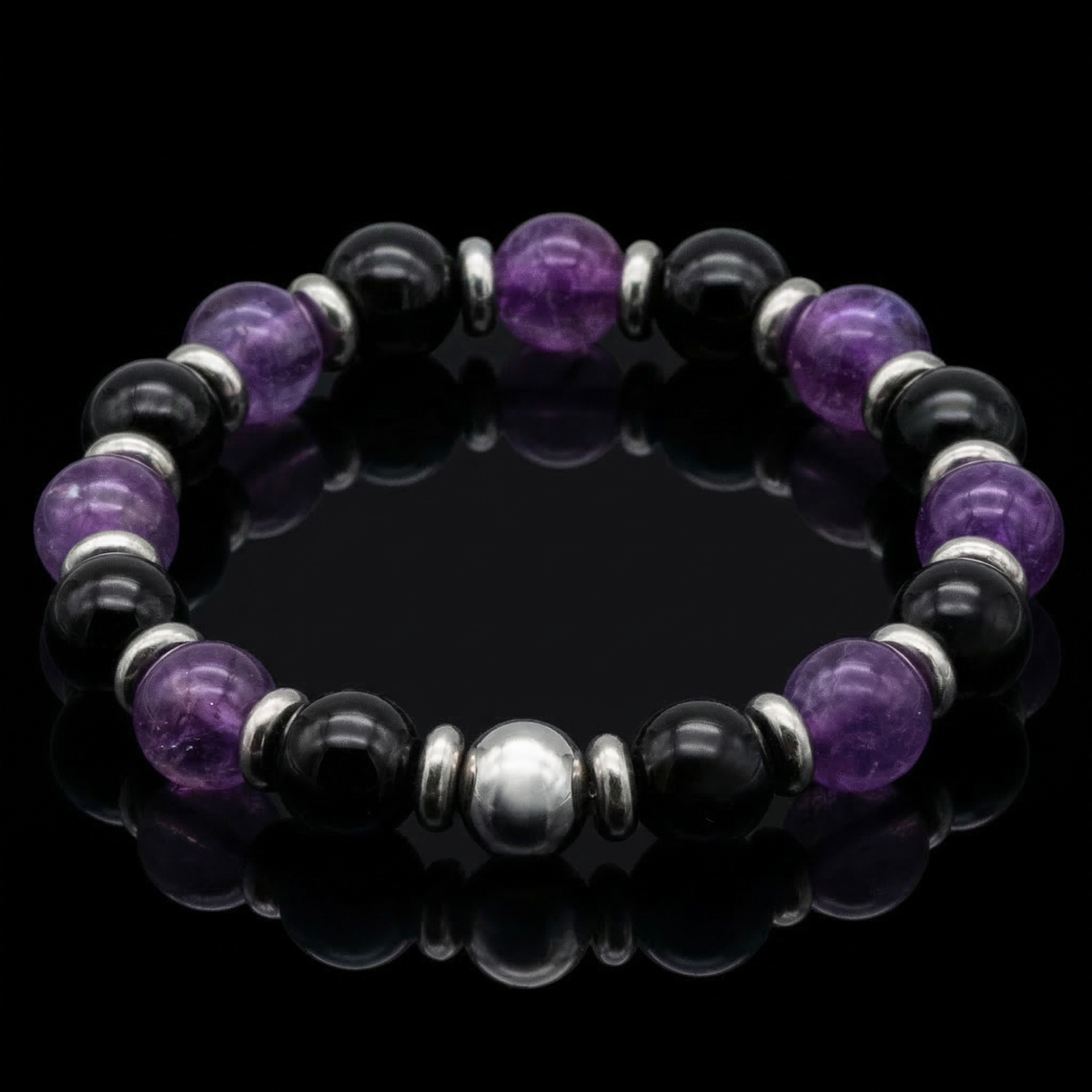 Women's Strength and Clarity Bracelet with Onyx, Amethyst and Silver