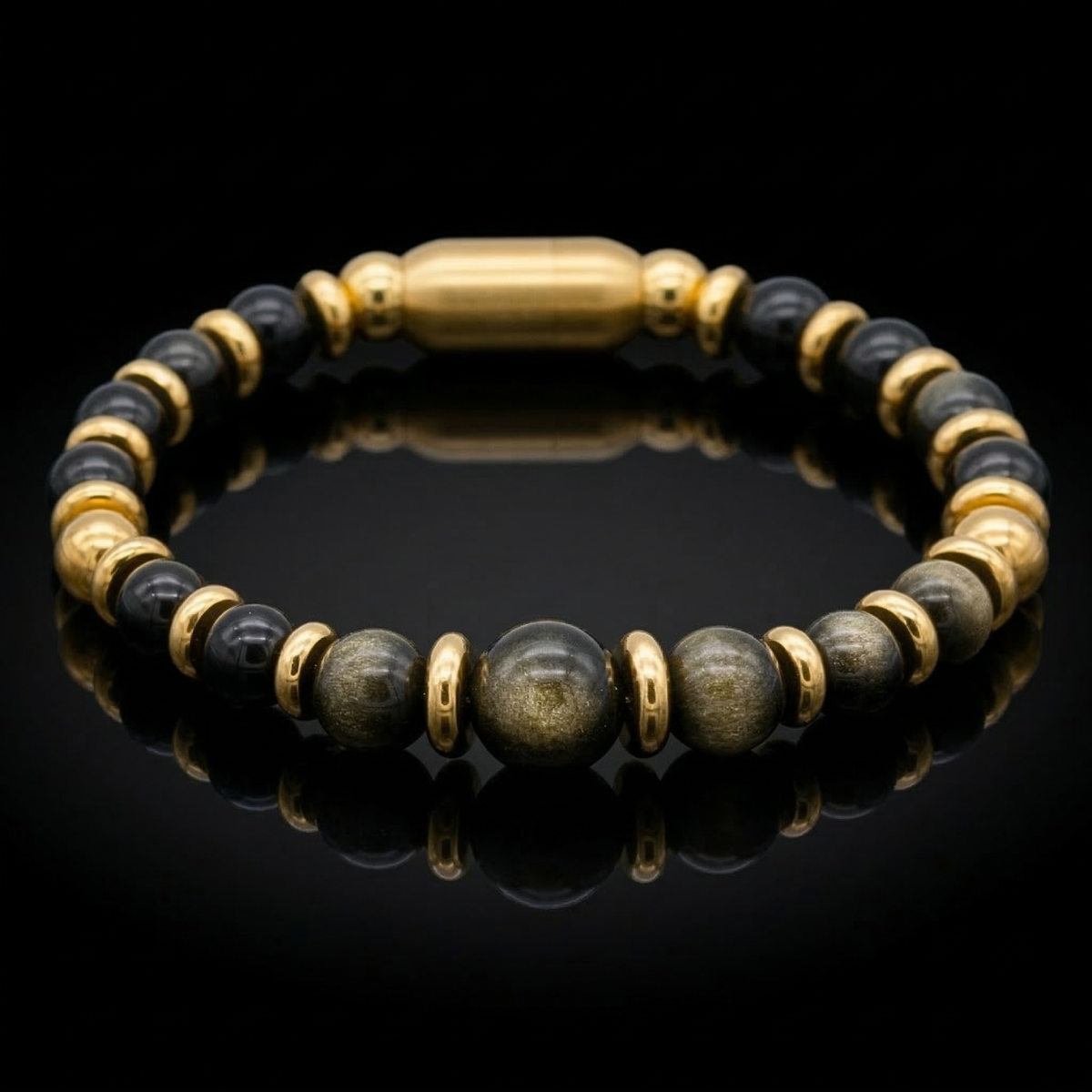 Men's Strength and Clarity Bracelet: Golden Obsidian, Black Obsidian with Gold