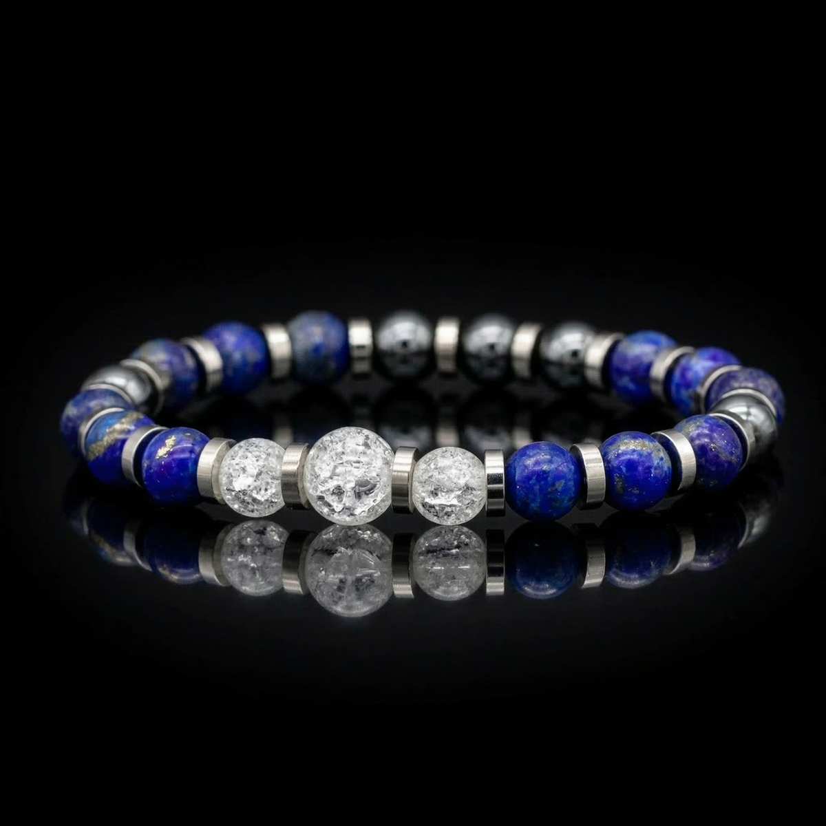 Men's Fortune & Decision-Making Bracelet: Clear Quartz, Lapis Lazuli, Hematite and Silver