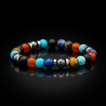 Men's bracelet with Turquoise, Yellow Tiger Eye, Onyx Matte, Carnelian, Lapis Lazuli, Hematite and Silver Steel