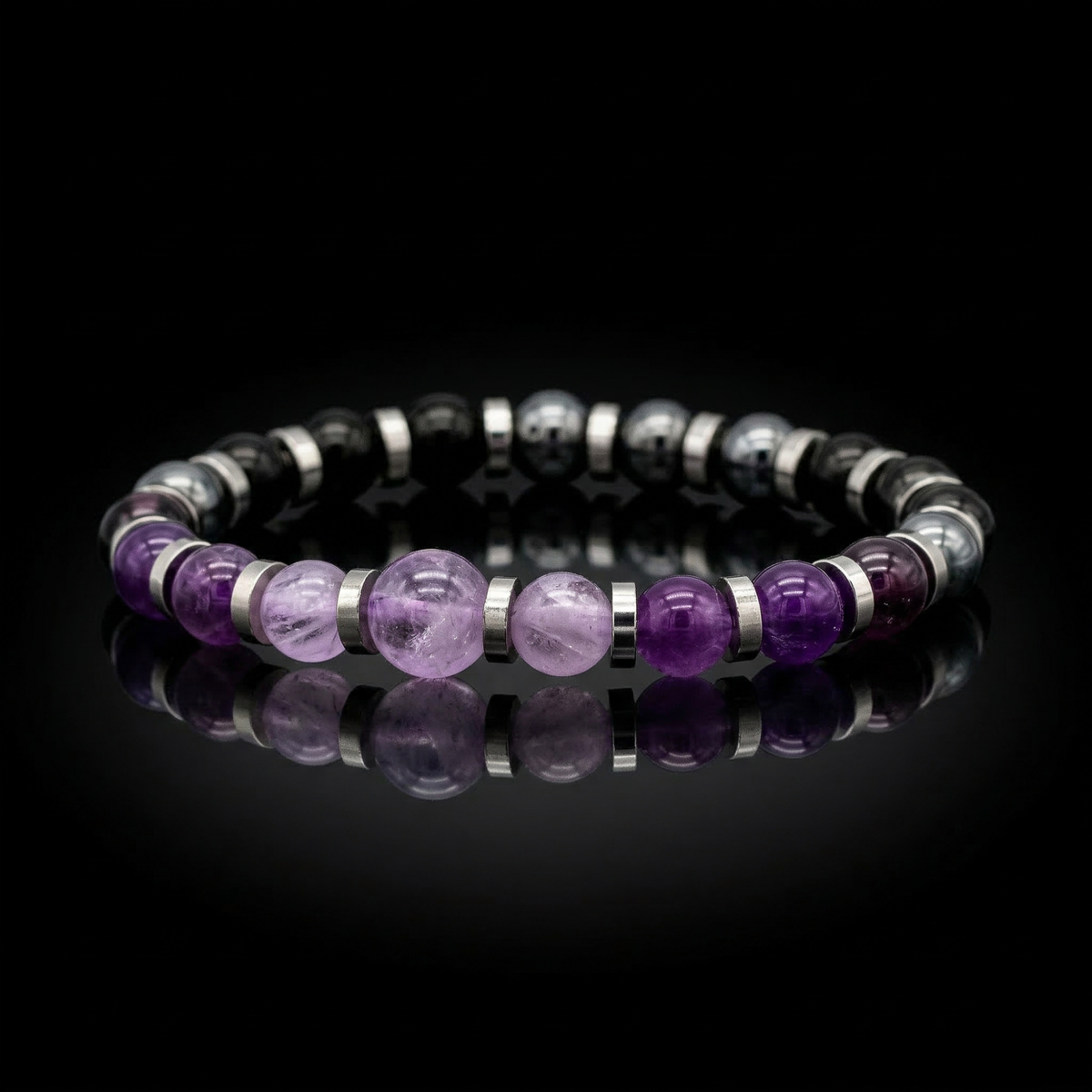 Men's Mindful Balance Bracelet: Amethyst, Black Obsidian, Hematite & Silver
