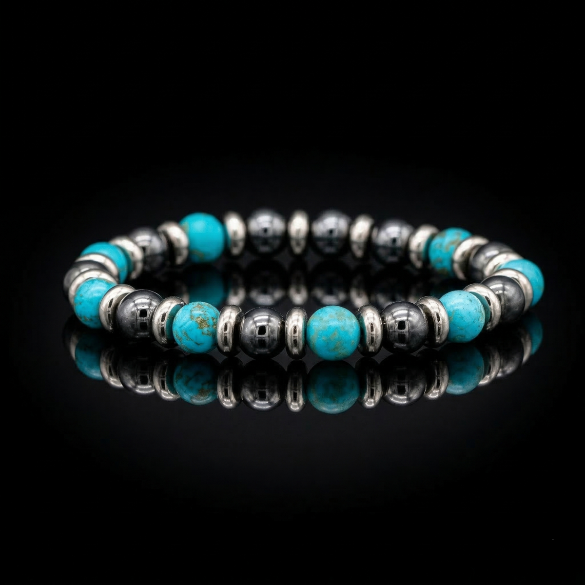 Men's Empowerment Bracelet: Turquoise, Hematite and Silver Steel - Balance & Success