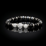 Men's Executive Success Bracelet: Black Tourmaline, Onyx, Hematite, Clear Quartz and Silver Steel