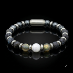 Men's Growth and Protection Bracelet: Belomorite (Moonstone), Larvikite, Hematite, Labradorite and Silver