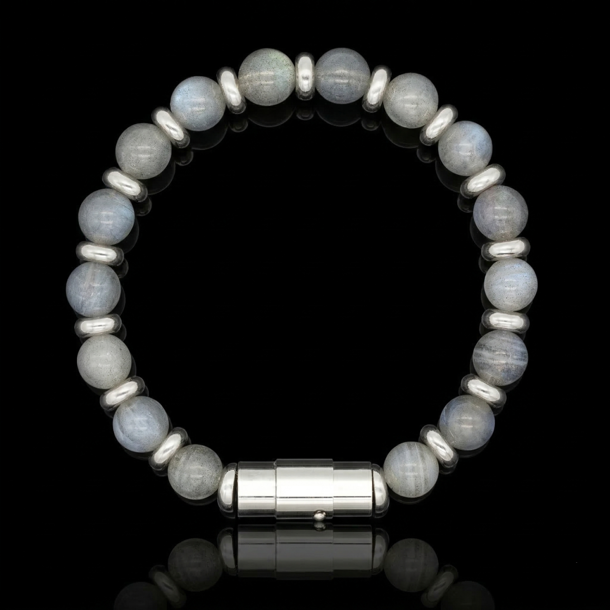 Men's energy jewelry bracelet with labradorite and silver-toned details