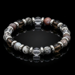 Men's Adaptation and Clarity Beaded Bracelet with Landscape Jasper, Smoky Quartz, Botswana Agate, Clear Quartz and Silver