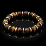 Men's Calmness and Protection Bracelet: Bronzite, Red Tiger Eye, Yellow Tiger Eye and Gold
