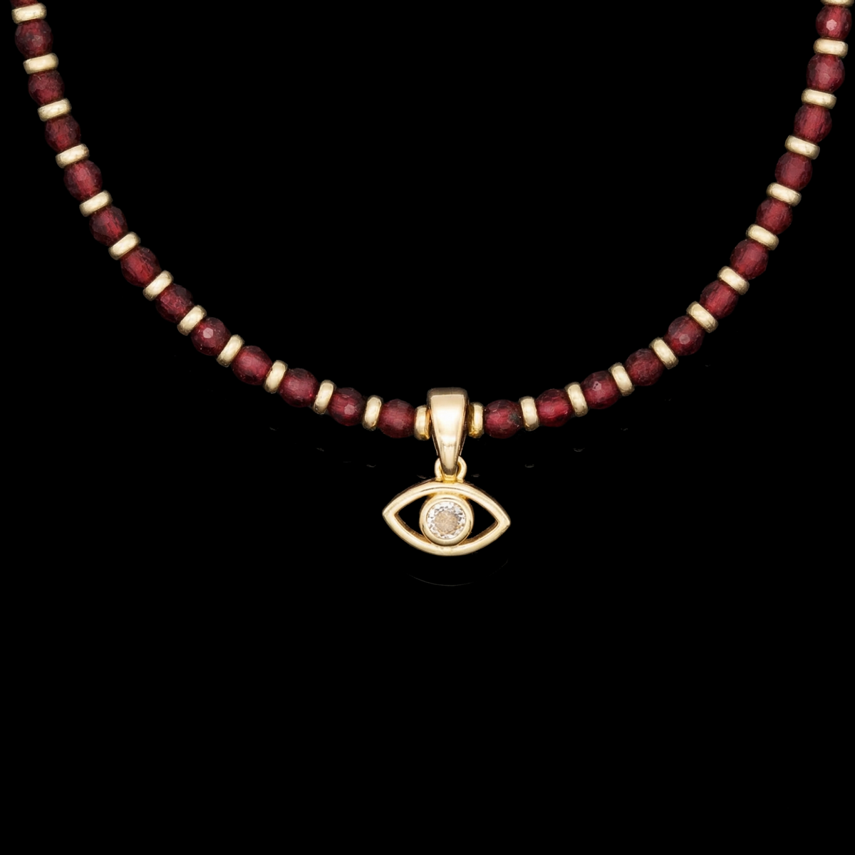 Women's Confidence & Protection Red Pyrope Garnet Choker with Evil Eye CZ & Gold