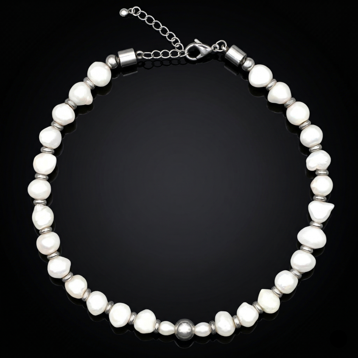 Irregular pearl choker with stainless steel detailing