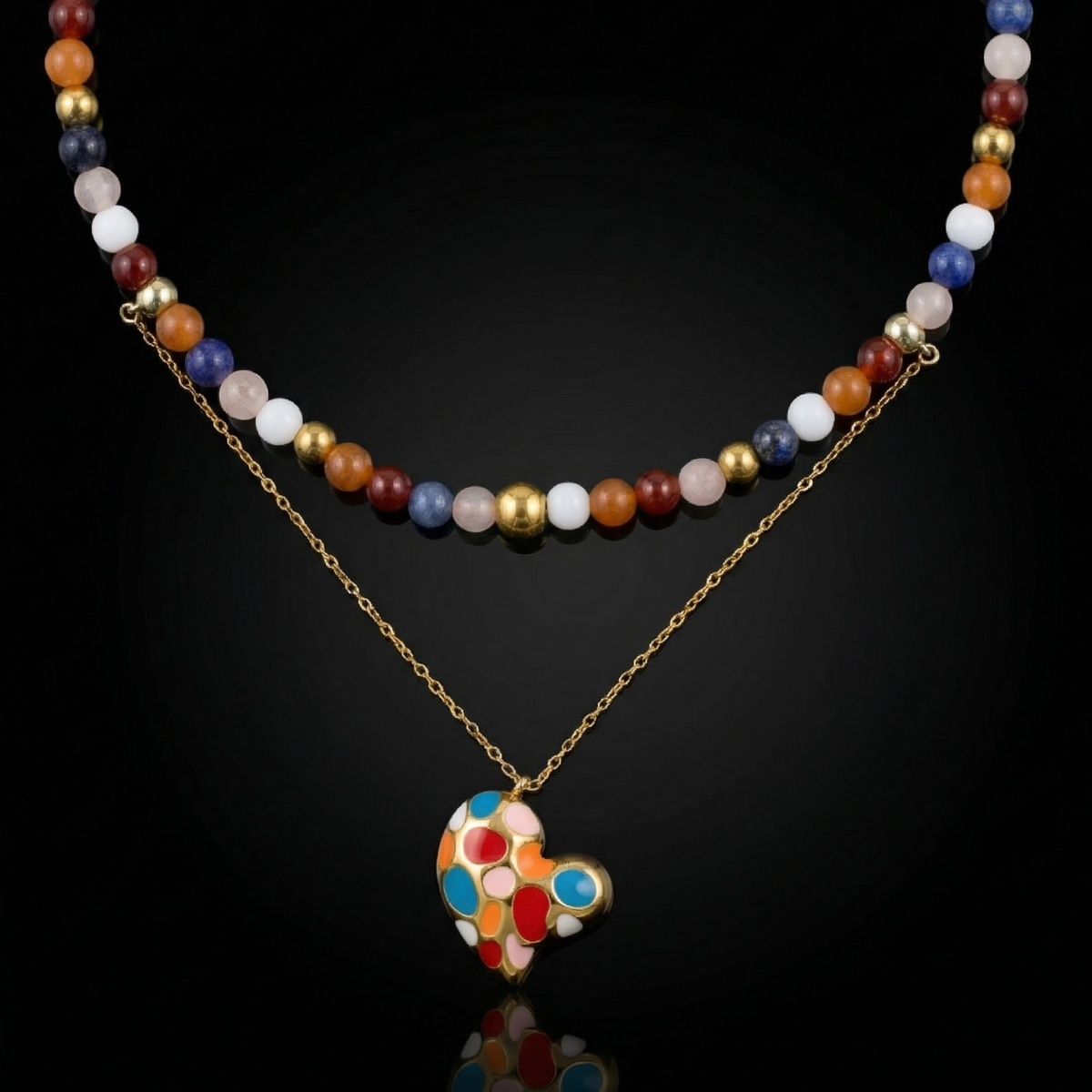 Women's Love & Creativity Choker with White Agate, Carnelian, Dumortierite, Red Aventurine, Rose Quartz & Gold