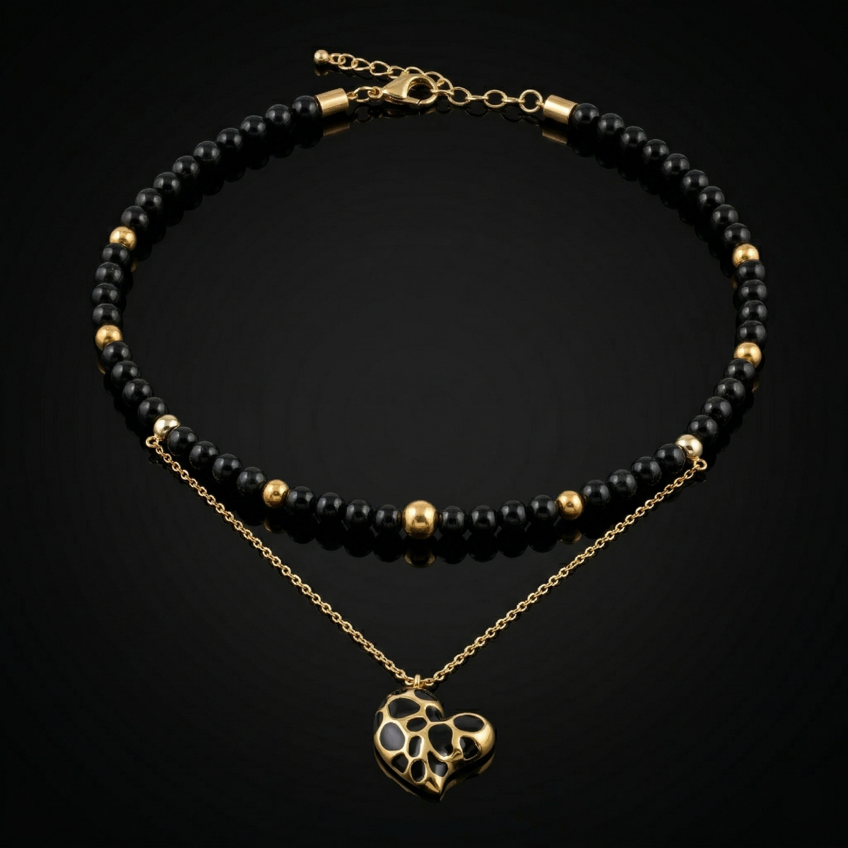 Women's Protective Choker with Onyx, Black Tourmaline & Gold Heart Pendant