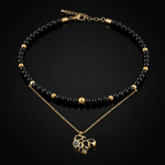Women's Protective Choker with Onyx, Black Tourmaline & Gold Heart Pendant