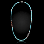 Men's Beaded Necklace for Protection and Confidence with Turquoise, Botswana Agate, Red Tiger Eye and Silver