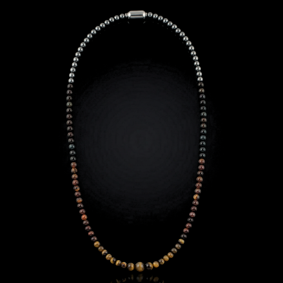 Men's Prosperity and Protection Necklace: Red Tiger Eye, Yellow Tiger Eye, Blue Tiger Eye, Hematite and Silver