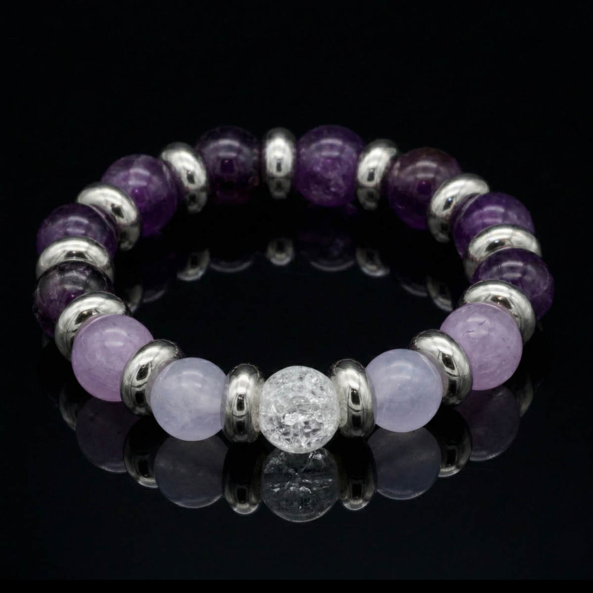 Women's Bracelet for Spiritual Clarity & Emotional Balance: Chalcedony, Clear Quartz, Amethyst and Silver