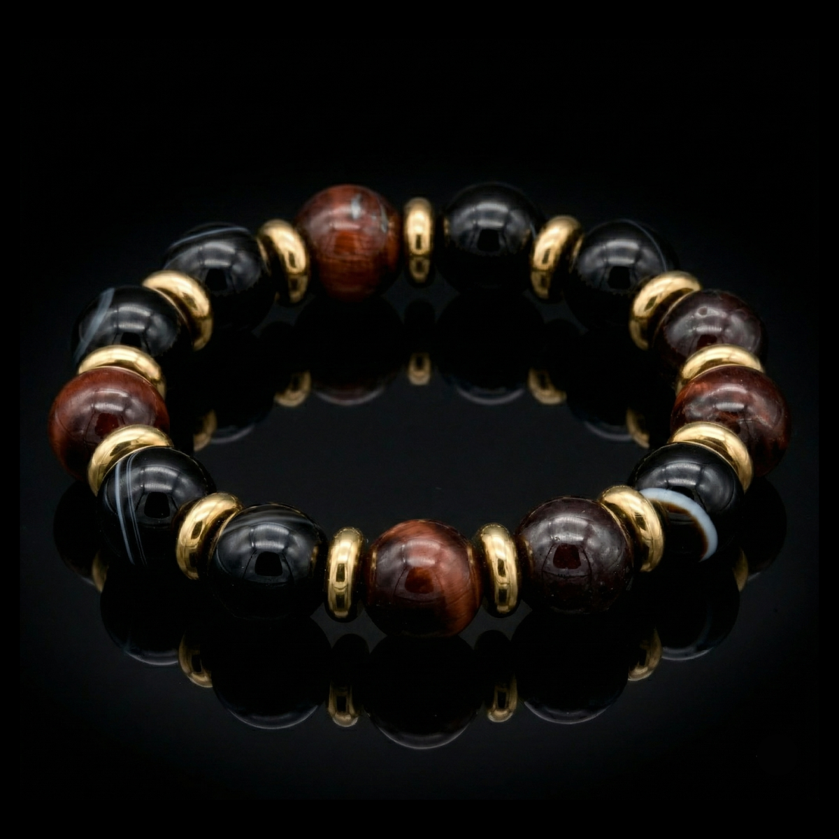 Women's Strength and Harmony Bracelet with Almandine Garnet, Eye Agate, Red Tiger Eye and Gold
