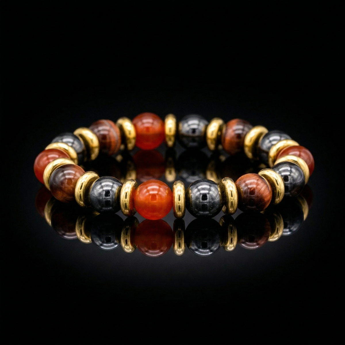 Women's Success & Balance Bracelet: Red Tiger Eye, Almandine Garnet, Carnelian and Gold