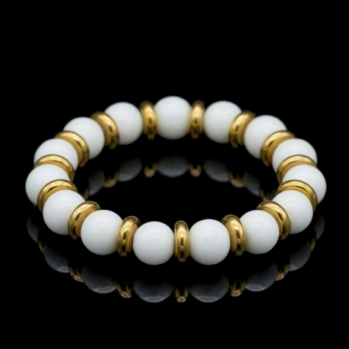White Agate Women's Wristband for Peace & Inner Confidence with Gold