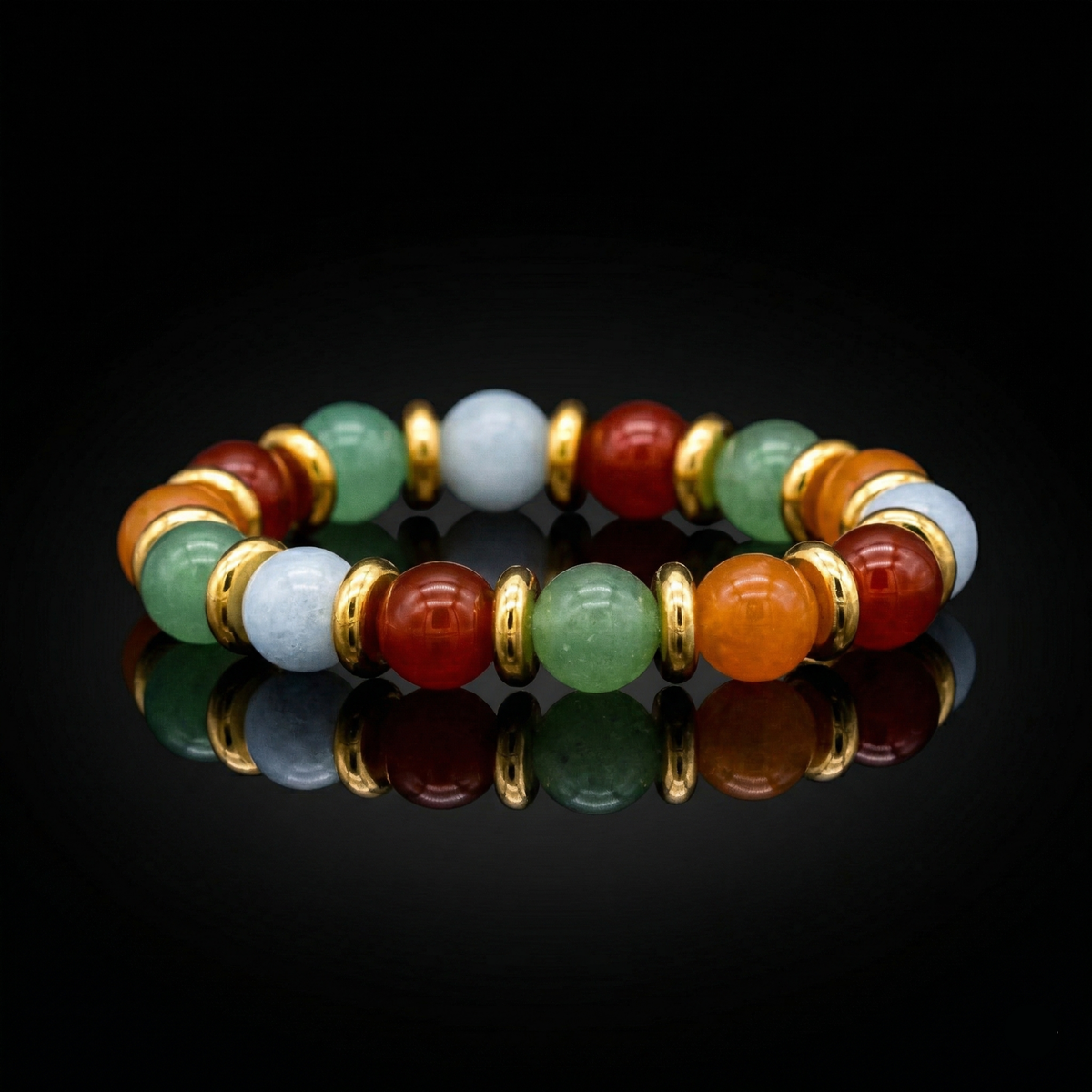 Women's Confidence & Harmony Bracelet: Carnelian, Red Aventurine, Green Aventurine, Aquamarine and Gold