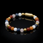Women’s Confidence & Creativity Bracelet with White Agate, Carnelian, Dumortierite, Rose Quartz & Gold