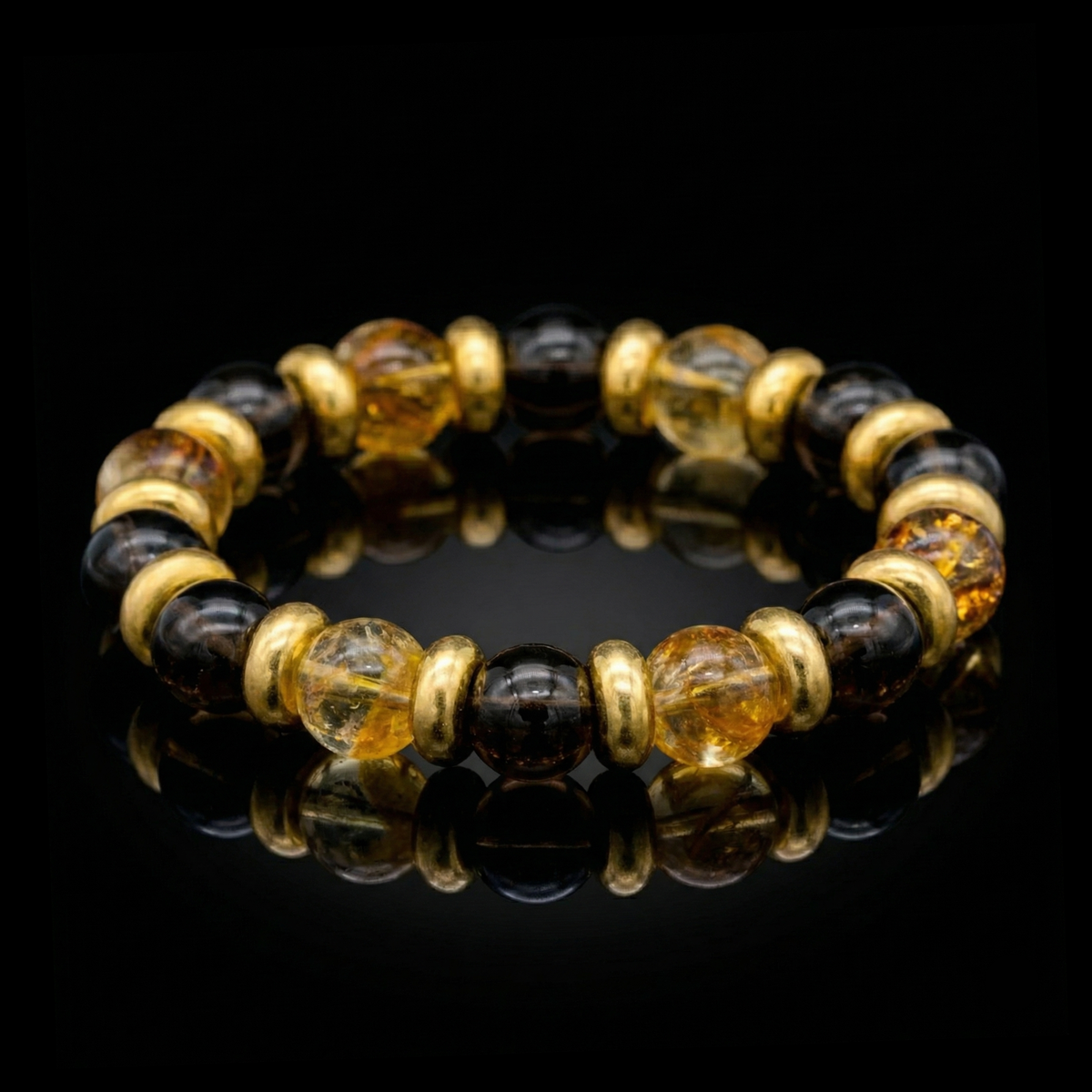 Women’s Wristband for Prosperity & Balance with Citrine and Smoky Quartz in Gold